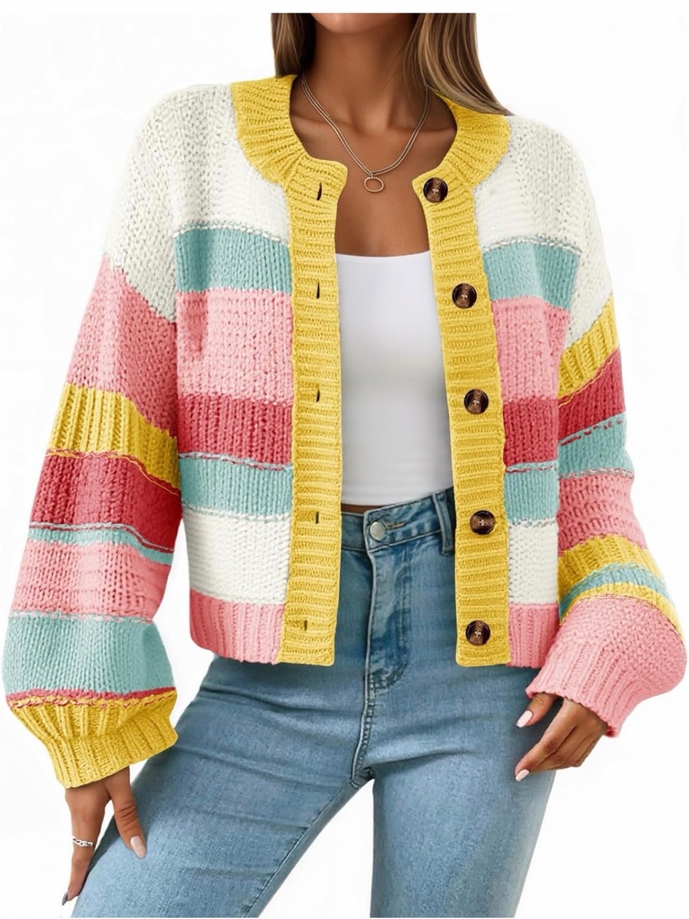 🆕Colorblock Knit Button-Up Cardigan Sweater